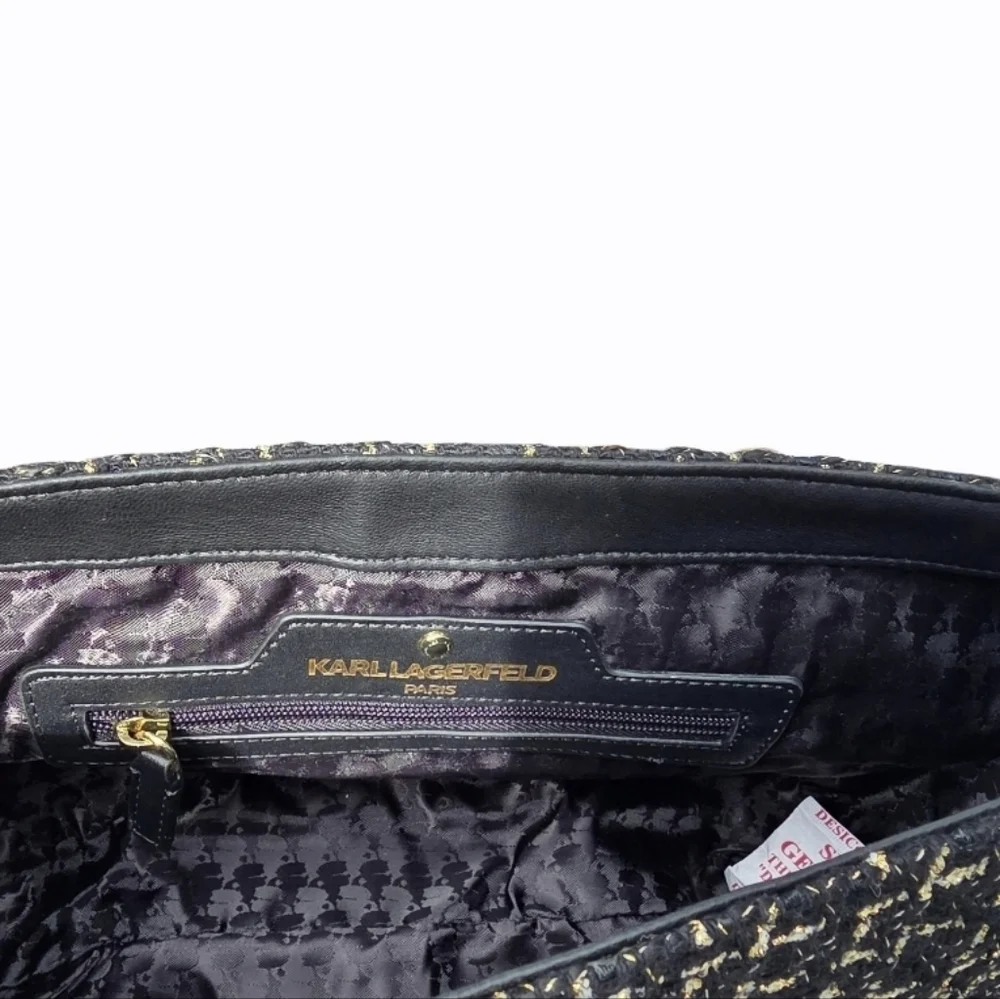 Karl Lagerfeld Tweed & Leather Bag w/ Adjustable Chain Strap NWT